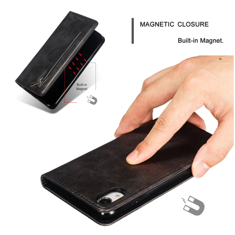 For iPhone XR Calf Texture Zipper Magnetic Horizontal Flip Leather Case with Wallet & Holder & Card Slots