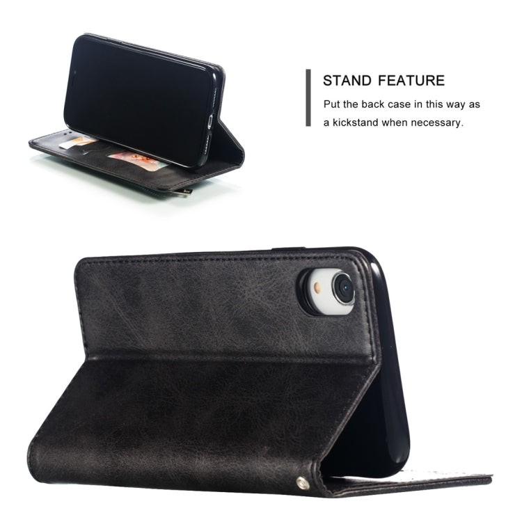 For iPhone XR Calf Texture Zipper Magnetic Horizontal Flip Leather Case with Wallet & Holder & Card Slots