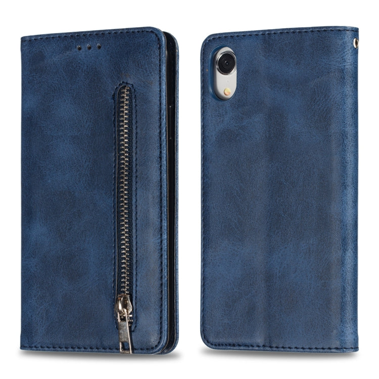 For iPhone XR Calf Texture Zipper Magnetic Horizontal Flip Leather Case with Wallet & Holder & Card Slots