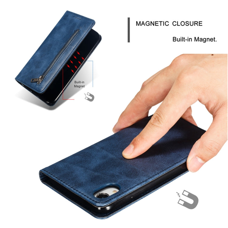 For iPhone XR Calf Texture Zipper Magnetic Horizontal Flip Leather Case with Wallet & Holder & Card Slots