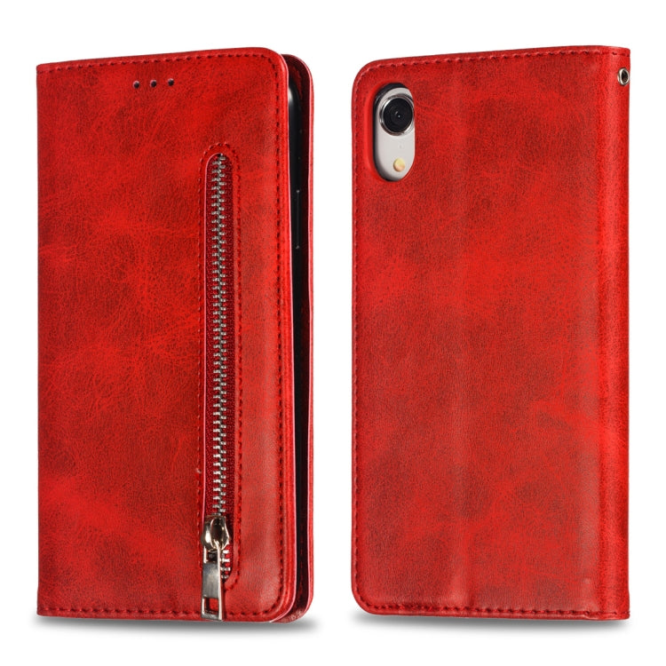 For iPhone XR Calf Texture Zipper Magnetic Horizontal Flip Leather Case with Wallet & Holder & Card Slots