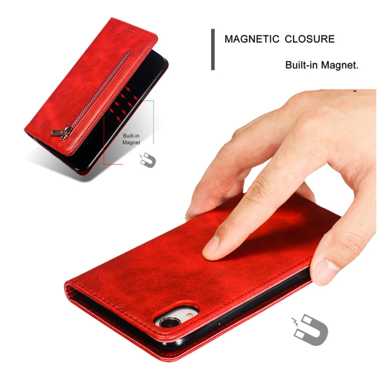 For iPhone XR Calf Texture Zipper Magnetic Horizontal Flip Leather Case with Wallet & Holder & Card Slots