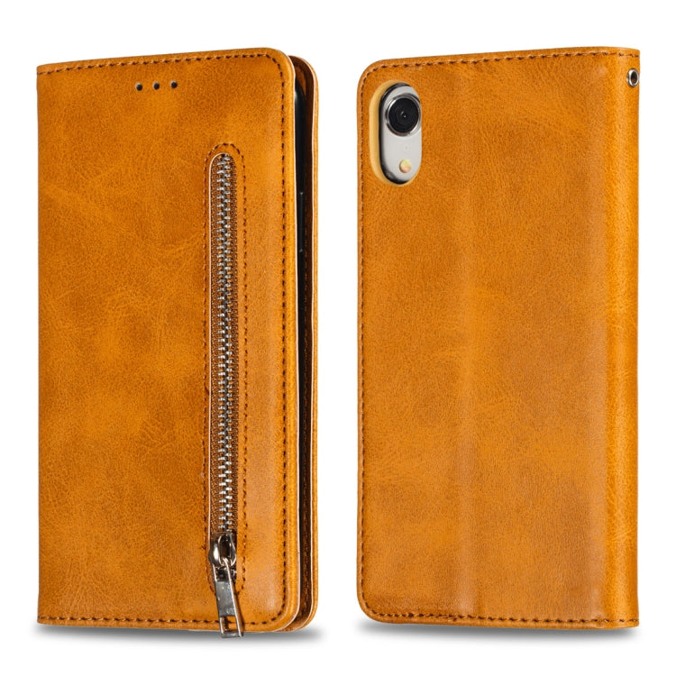 For iPhone XR Calf Texture Zipper Magnetic Horizontal Flip Leather Case with Wallet & Holder & Card Slots