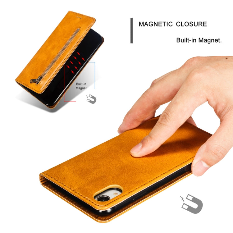 For iPhone XR Calf Texture Zipper Magnetic Horizontal Flip Leather Case with Wallet & Holder & Card Slots