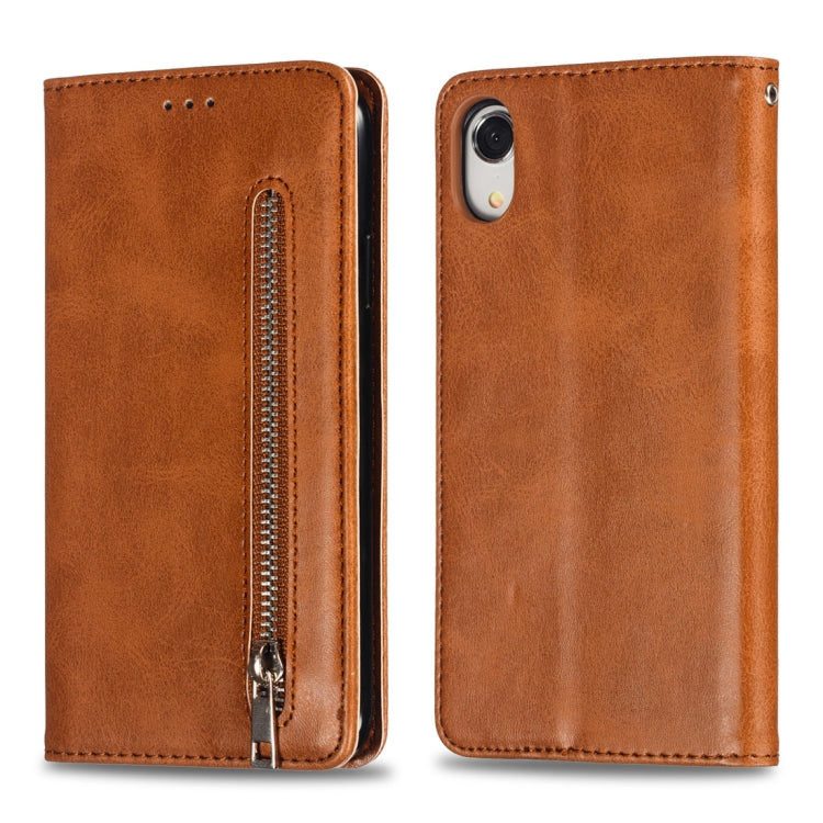 For iPhone XR Calf Texture Zipper Magnetic Horizontal Flip Leather Case with Wallet & Holder & Card Slots