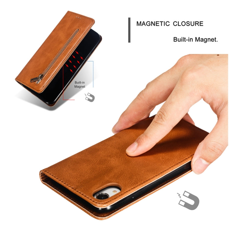 For iPhone XR Calf Texture Zipper Magnetic Horizontal Flip Leather Case with Wallet & Holder & Card Slots