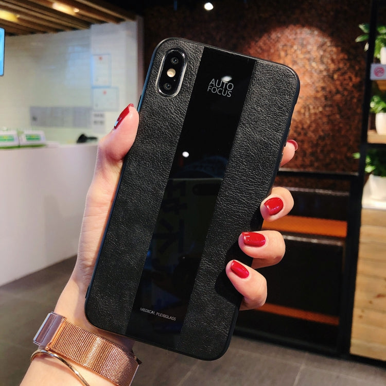 For iPhone XR Shockproof Litchi Texture + Glass Case