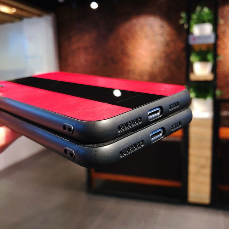 For iPhone XR Shockproof Litchi Texture + Glass Case