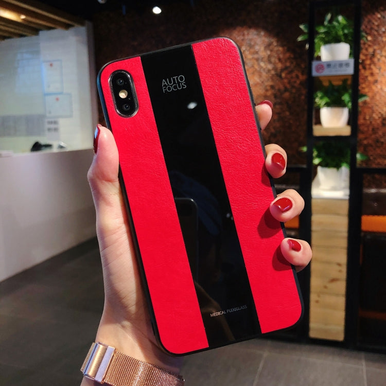 For iPhone XR Shockproof Litchi Texture + Glass Case