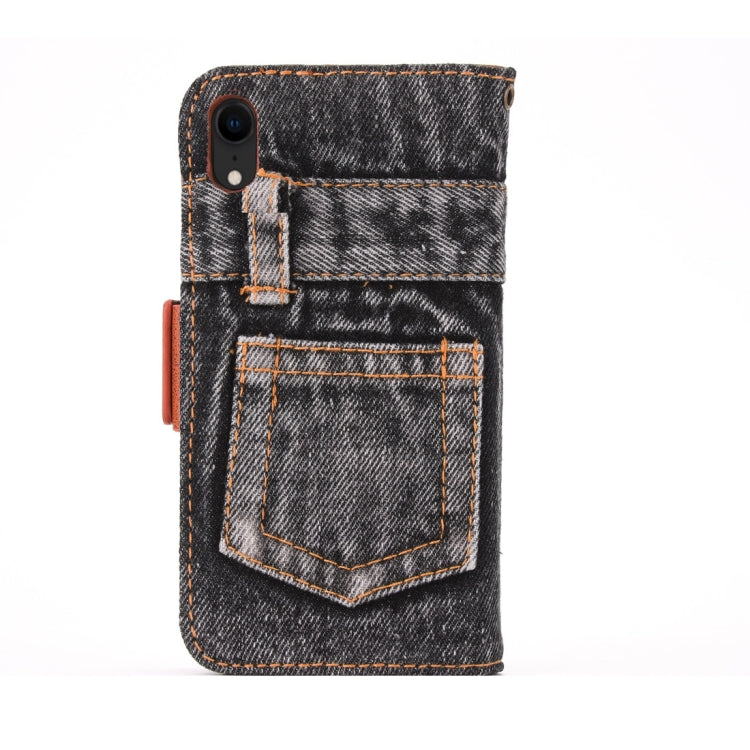 For iPhone XR Denim Pattern TPU Case with Card Slot & Wallet & Holder