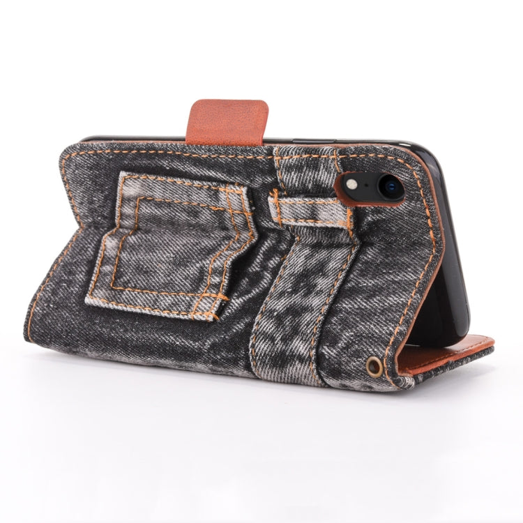 For iPhone XR Denim Pattern TPU Case with Card Slot & Wallet & Holder