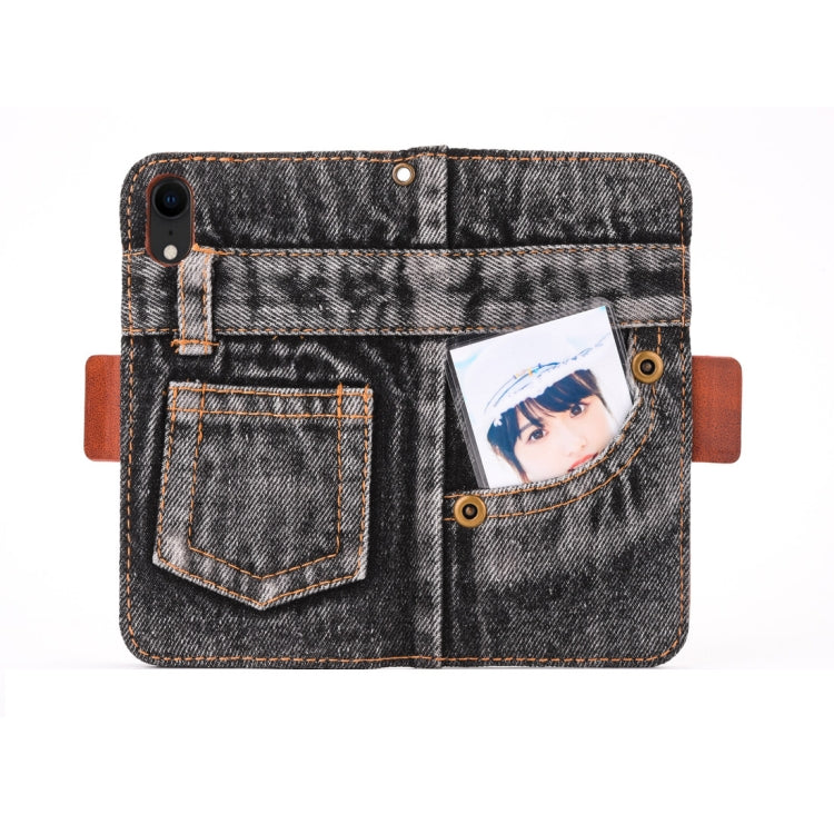 For iPhone XR Denim Pattern TPU Case with Card Slot & Wallet & Holder