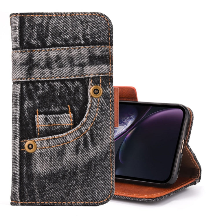 For iPhone XR Denim Pattern TPU Case with Card Slot & Wallet & Holder