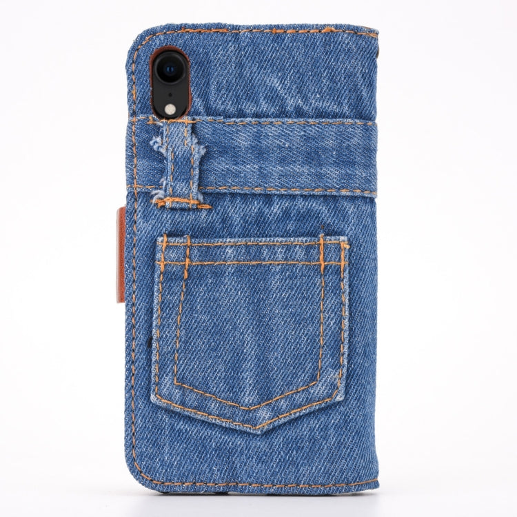 For iPhone XR Denim Pattern TPU Case with Card Slot & Wallet & Holder