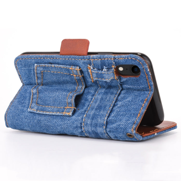 For iPhone XR Denim Pattern TPU Case with Card Slot & Wallet & Holder