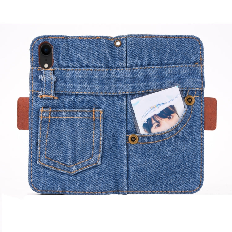 For iPhone XR Denim Pattern TPU Case with Card Slot & Wallet & Holder