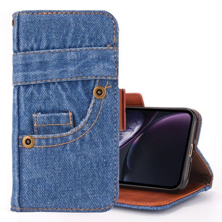 For iPhone XR Denim Pattern TPU Case with Card Slot & Wallet & Holder