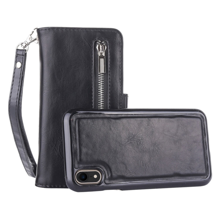 For iPhone XR 2 in 1 Zipper Pattern PU+ TPU Leather Case with Card Slot & Wallet & Photo Frame