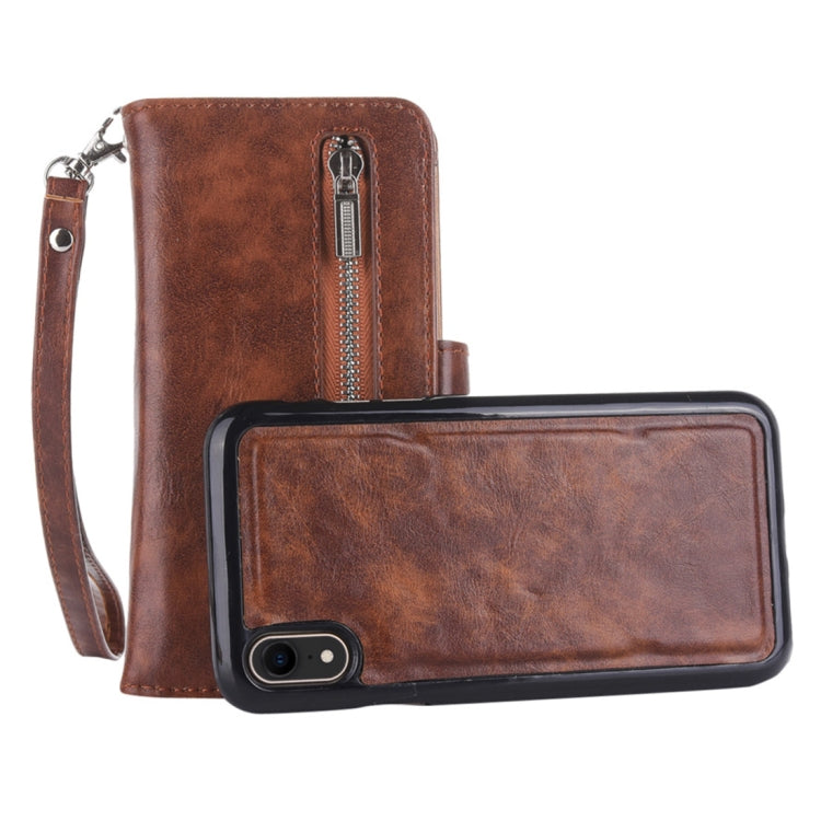 For iPhone XR 2 in 1 Zipper Pattern PU+ TPU Leather Case with Card Slot & Wallet & Photo Frame