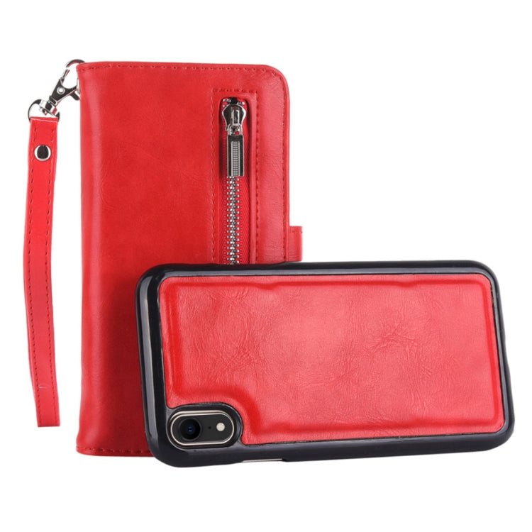 For iPhone XR 2 in 1 Zipper Pattern PU+ TPU Leather Case with Card Slot & Wallet & Photo Frame