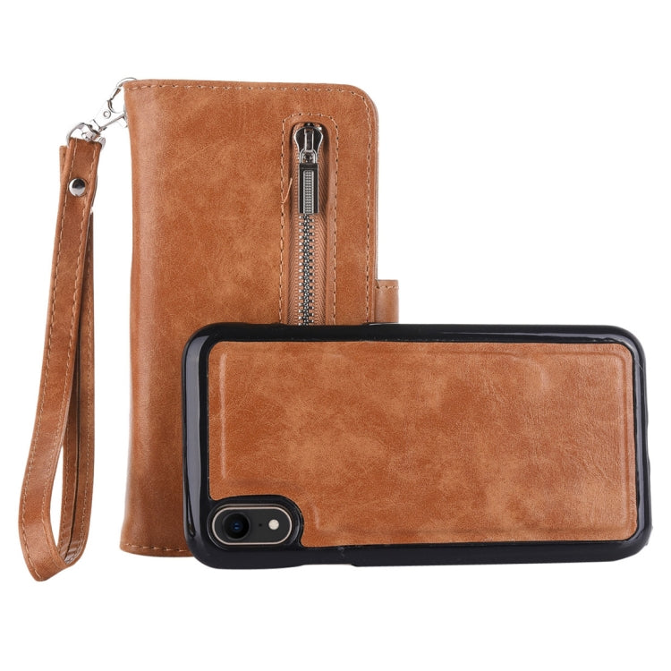 For iPhone XR 2 in 1 Zipper Pattern PU+ TPU Leather Case with Card Slot & Wallet & Photo Frame