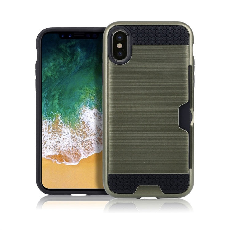 For iPhone X / XS Brushed Texture Shockproof TPU + PC Case  with Card Slots
