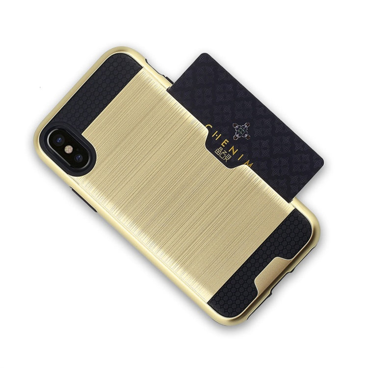 For iPhone X / XS Brushed Texture Shockproof TPU + PC Case  with Card Slots
