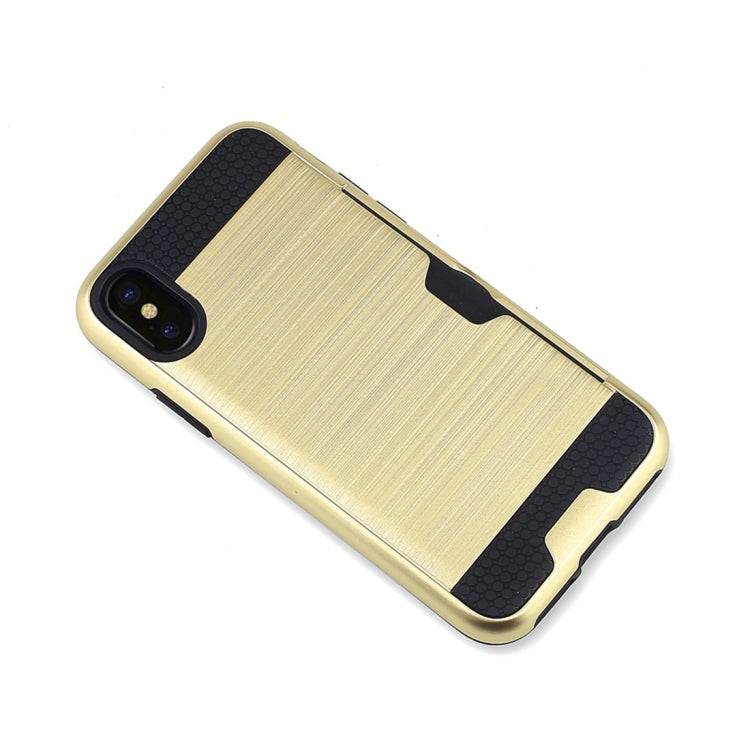 For iPhone X / XS Brushed Texture Shockproof TPU + PC Case  with Card Slots