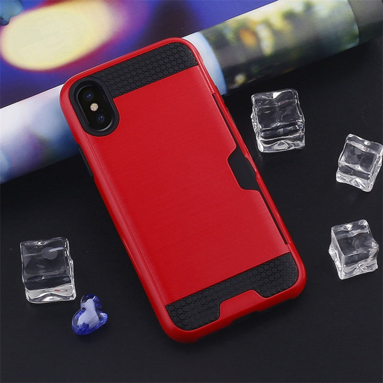 For iPhone X / XS Brushed Texture Shockproof TPU + PC Case  with Card Slots