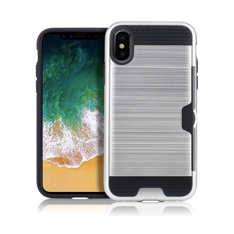 For iPhone X / XS Brushed Texture Shockproof TPU + PC Case  with Card Slots