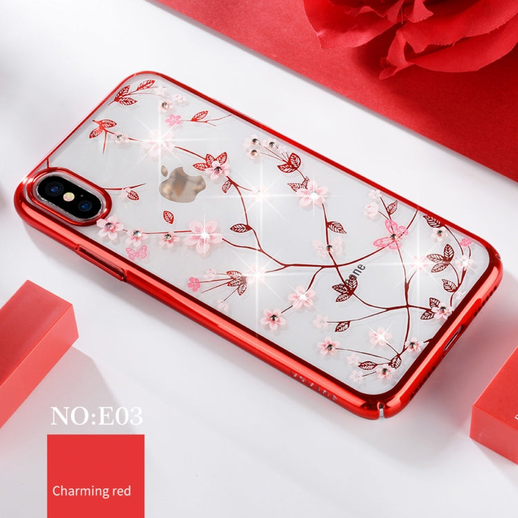 For iPhone X / XS SULADA Flower Pattern Plating Diamond PC Case (Red)