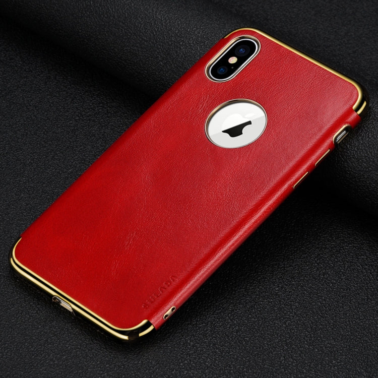 For iPhone X / XS SULADA Plating Edge TPU + Leather Magnetic Protective Case (Red)