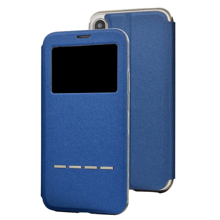 For iPhone X / XS Frosted Texture Horizontal Flip Leather Case with Call Display ID