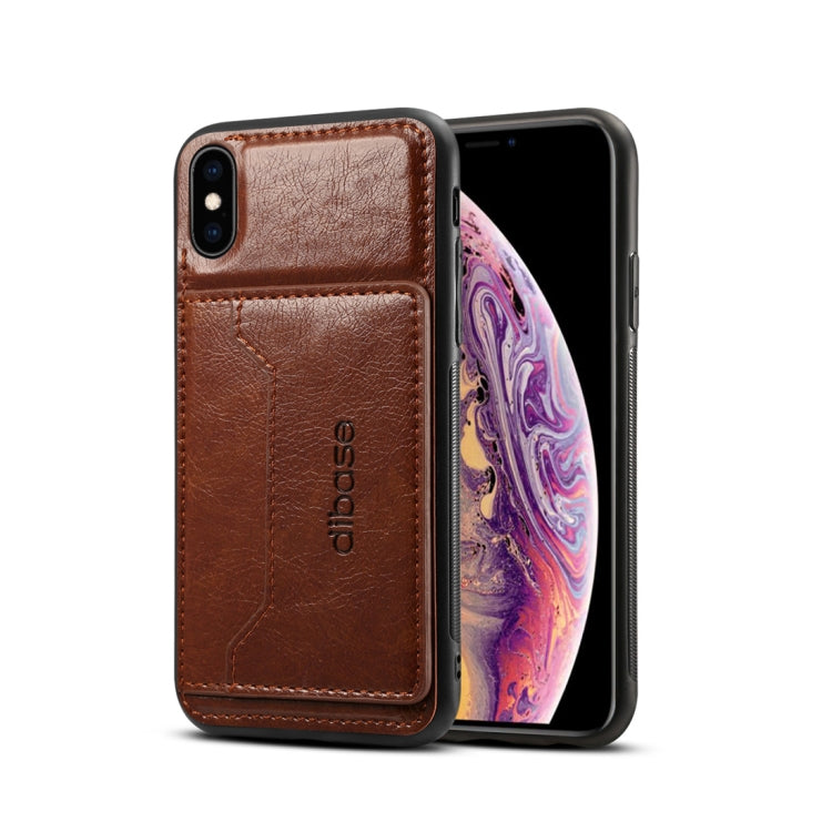 For iPhone XS Dibase TPU + PC + PU Crazy Horse Texture Protective Case with Holder & Card Slots