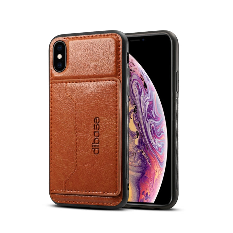 For iPhone XS Dibase TPU + PC + PU Crazy Horse Texture Protective Case with Holder & Card Slots