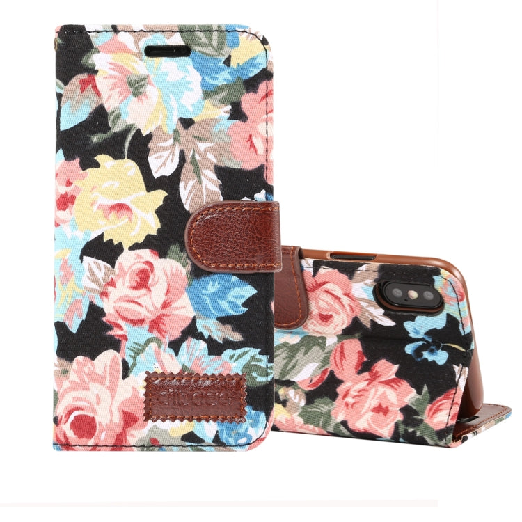 For iPhone XS Dibase Flower Pattern Horizontal Flip PU Leather Case with Holder & Card Slot(Black)