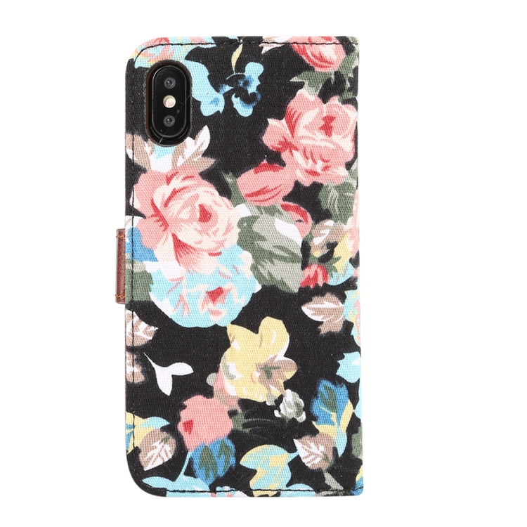 For iPhone XS Dibase Flower Pattern Horizontal Flip PU Leather Case with Holder & Card Slot(Black)