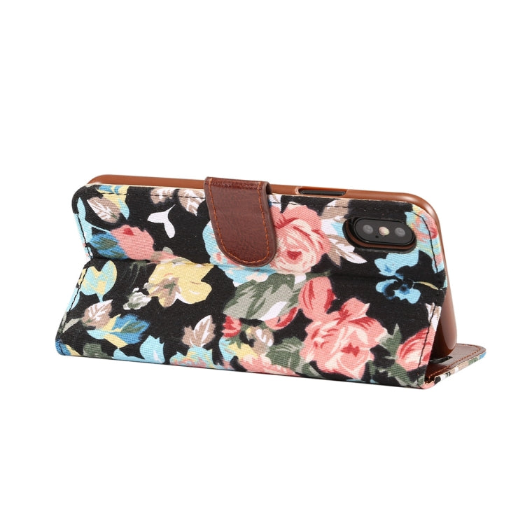 For iPhone XS Dibase Flower Pattern Horizontal Flip PU Leather Case with Holder & Card Slot(Black)