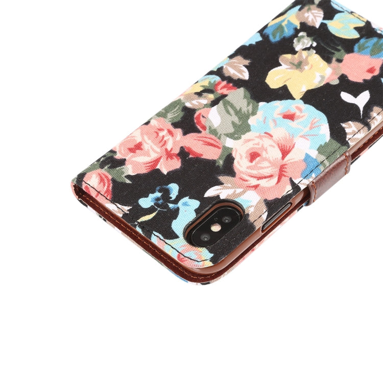 For iPhone XS Dibase Flower Pattern Horizontal Flip PU Leather Case with Holder & Card Slot(Black)