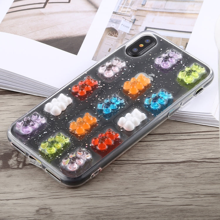 For iPhone X / XS 3D Epoxy Bear Pattern Shockproof Soft PC+TPU Case(Transparent)