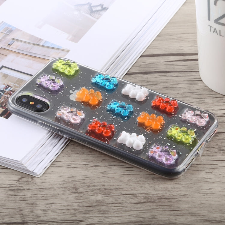 For iPhone X / XS 3D Epoxy Bear Pattern Shockproof Soft PC+TPU Case(Transparent)