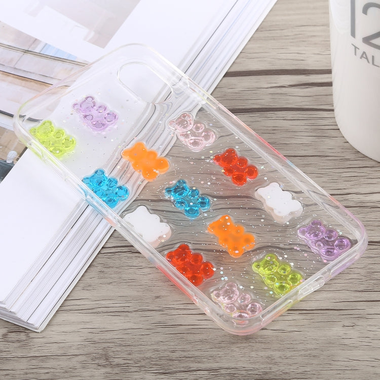For iPhone X / XS 3D Epoxy Bear Pattern Shockproof Soft PC+TPU Case(Transparent)