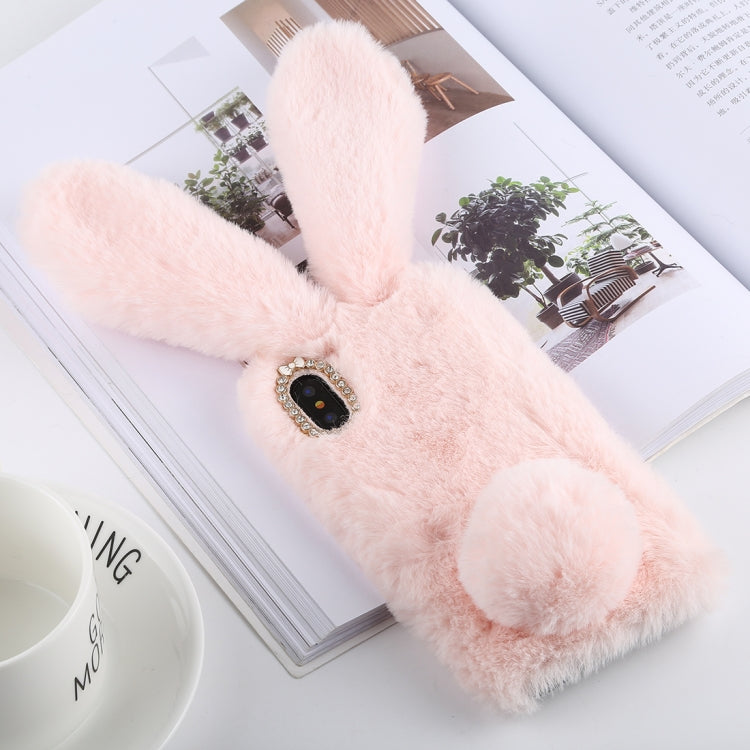 For iPhone X / XS Cute Rabbit Ears Style Plush Case (Pink)