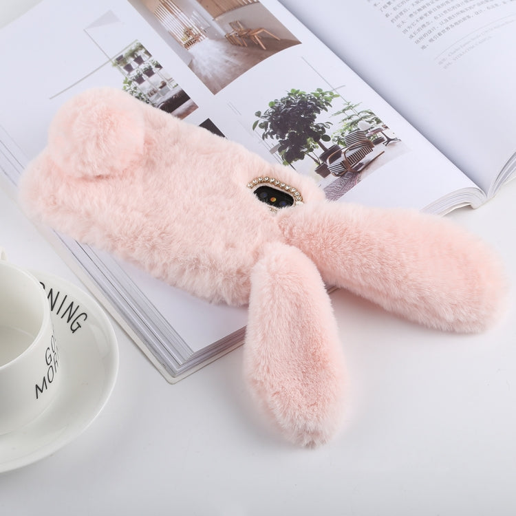 For iPhone X / XS Cute Rabbit Ears Style Plush Case (Pink)