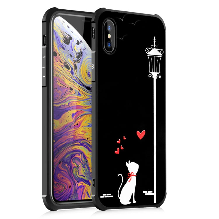 For iPhone X / XS Love Cat Pattern Four-angle Shockproof Color Drawing TPU Case