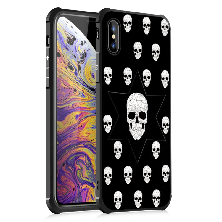 For iPhone X / XS Skull Heads Pattern Four-angle Shockproof Color Drawing TPU Case