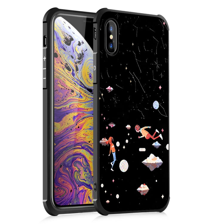 For iPhone X / XS Loved Stars Pattern Four-angle Shockproof Color Drawing TPU Case