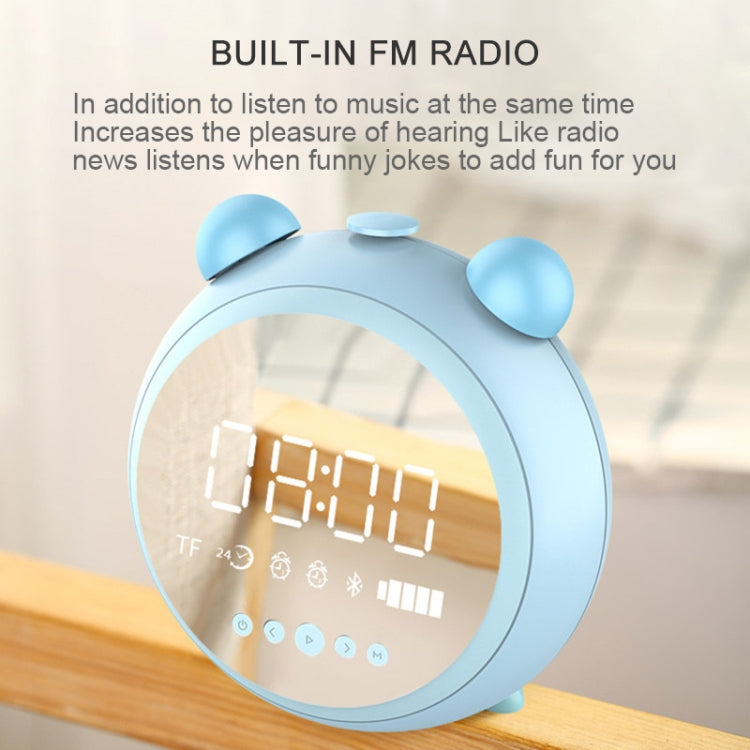 JKR Portable Mirror Alarm Clock Bluetooth V5.0 Desktop Speaker, Support TF Card & FM & AUX