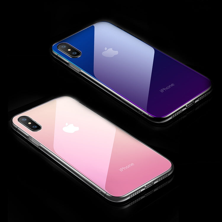 For iPhone X / XS CAFELE Gradient Color Glass Case(Pink)