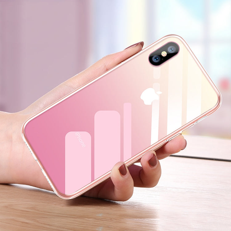 For iPhone X / XS CAFELE Gradient Color Glass Case(Pink)